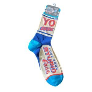 Blue Q Men's Yo Dude Stupid Face Crew Soft Comfortable Lightweight Socks Sz 7-12
